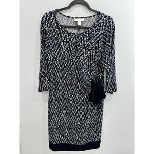 Motherhood Maternity Navy Teal Sheath Dress W/Adjustable Tie Waist Size Large